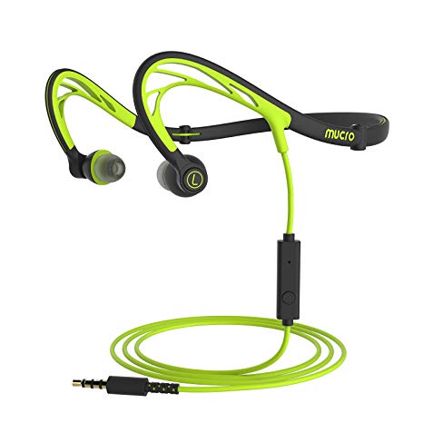 Mucro Foldable Night Running Sports Headphones, Wired Neckband Sweatproof Earphones w/Mic, HD Stereo Noise Cancelling Earbuds, Gym Workout Cycling Headsets, for iPhone Samsung Galaxy S9 Note 8 (green)