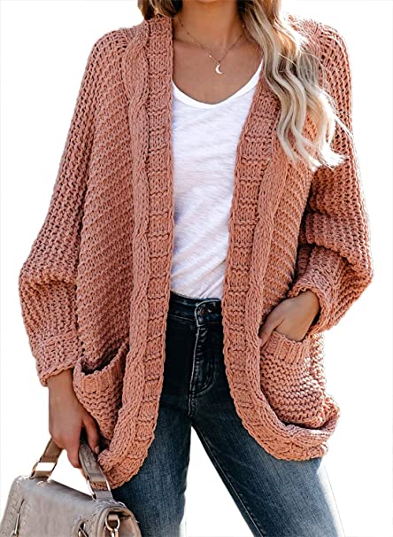 Dokotoo Womens Winter Open Front Long Sleeve Chunky Cable/Chenille Knit Cardigan Sweater Coats S-XXL