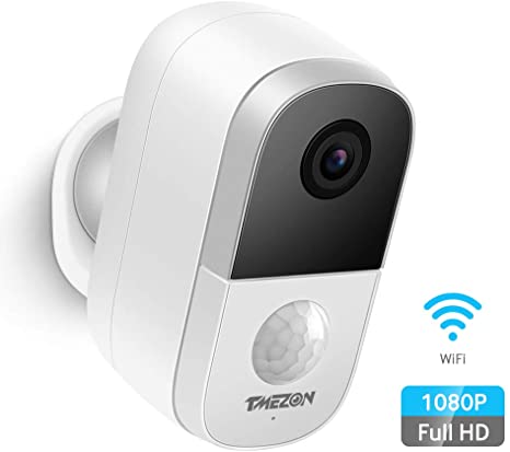 Tmezon Wireless Outdoor Security Camera Battery Powered Rechargeable WiFi Smart Home Security Camera Motion Detection, 1080P Video with 2-Way Audio Support Cloud & Micro SD Card Storage