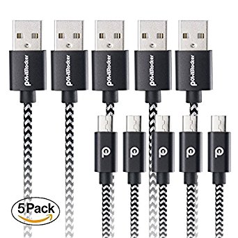 [5Pack] POWERocker 5FT(1.5M) Micro USB Cable Nylon Braided Silver for Samsung, HTC, Sony, Motorola, LG, Blackberry, Nokia and more