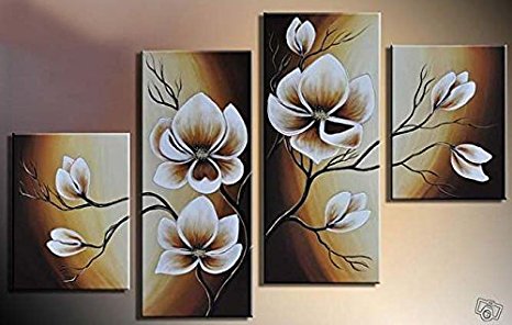 100% Hand-painted Wood Framed Oil Wall Art Warm Day Yellow Flowers Bloom Home Decoration Abstract Floral Oil Painting on Canvas 4pcs/set Mixorde