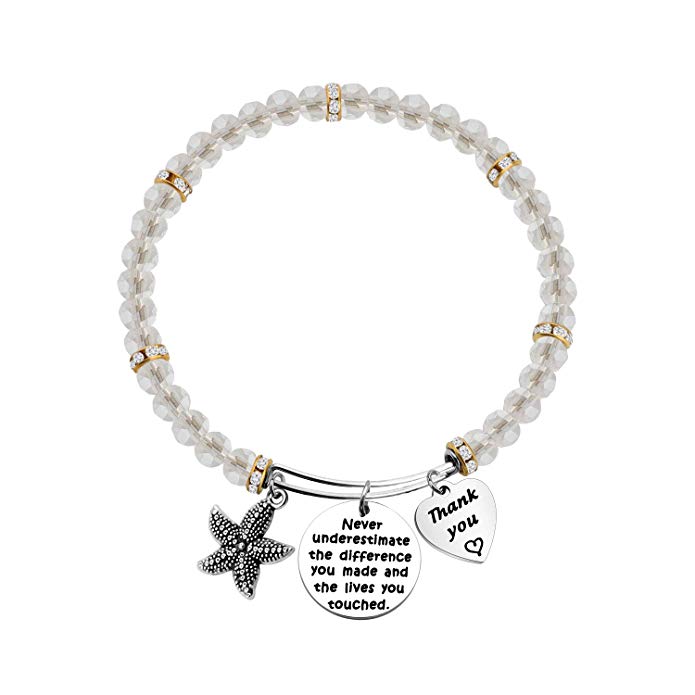 AKTAP Thank You Gift Starfish Bracelet Never Underestimate The Different You Made and The Lives You Touched Appreciation Gift for Social Worker VolunteerTeacher Employee