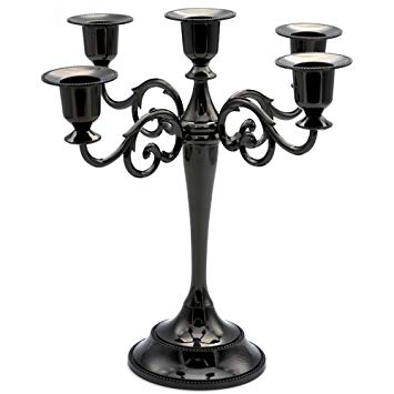 5-Candle Metal Candelabra Candlestick 10.6 inch Tall Candle Holder Wedding Event Candelabra Candle Stand (Black)