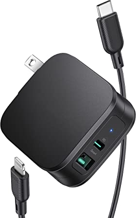 USB C Charger 30W 2-Port iPhone iPad Fast Charger Block, Foldable Wall Charger with MFi Certified C to Lightning Cable for iPhone 12 11 Pro Max iPad MacBook Nintendo, Support Samsung Fast Charging
