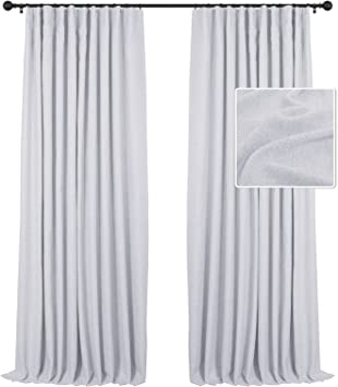 INOVADAY White Linen Blackout Curtains 84 Inch Length 2 Panels Set 100% Blackout Curtains Thermal Insulated Black Out Curtain Drapes for Bedroom Living Room - W50 x L84