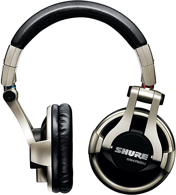 Shure SRH750DJ-E Professional Closed-back DJ Headphones, high-output bass with extended highs, swiveling ear cups, detachable cable, collapsible