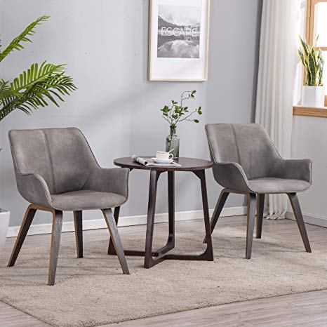 YEEFY Gray Leather Dining Room Chairs with arms Contemporary Dining Chairs Set of 2 (Ashen)