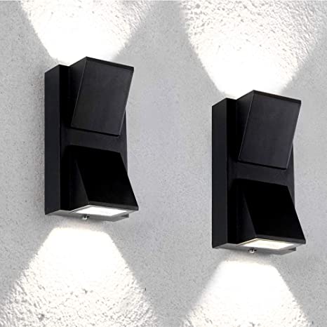 Passica Modern 2-Pack Waterproof Outdoor LED Wall Light 4000K Warm-White Light 6W Up Down Wall Lamp Black Metal Matte Sconce
