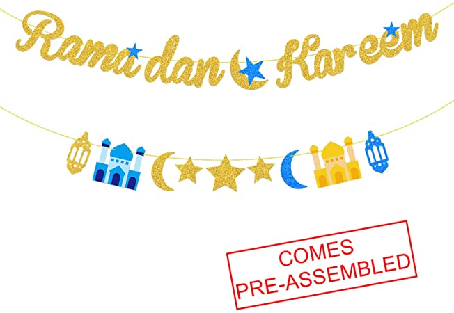 Ramadan Kareem Banner Gold Glitter | Happy Ramadan Banner Decorations | Ramadan Mubarak Party Decorations | Eid Mubarak Party Decorations