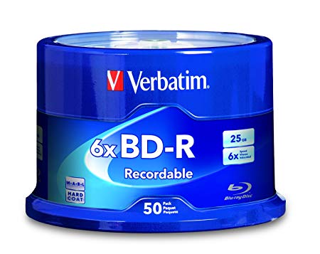 Verbatim BD-R 25GB 6X Blu-ray Recordable Media Disc - 50 Pack Spindle