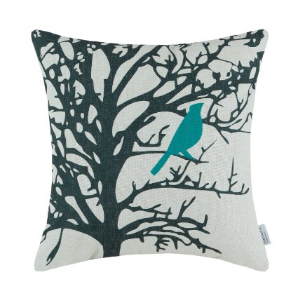 Euphoria Home Decor Cushion Covers Pillows Shell Cotton Linen Blend Vintage Cute Teal Shadow Bird Black Tree 18 X 18