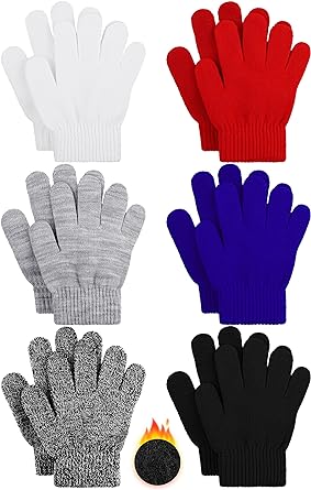 Cooraby 6 Pairs Kid's Winter Gloves Cashmere Warm Knitted Magic Gloves Unisex Thick Stretchy Gloves for Boy and Girl