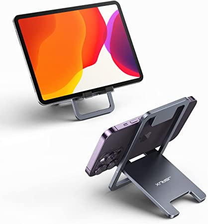 JSAUX Tablet Stand Aluminum Adjustable Portable Stand Holder for Desk Foldable Compatible with iPad Air/Pro Mini 6 (8.3"-12.9")/Steam Deck/iPhone 14/13 XS Max Xr Samsung Tab Switch Kindle Grey