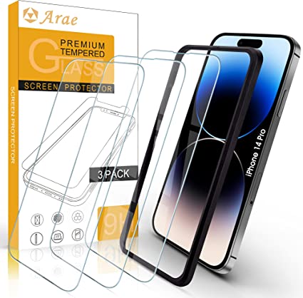 Arae Screen Protector for iPhone 14 Pro, HD Tempered Glass Anti Scratch Work with Most Case, 6.1 inch, 3 Pack