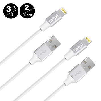 [2-Pack] Segsi 8 Pin 1m/3.3ft Lightning to USB Cable with TPE Braided Jacket Charging Cable for iPhone 7/7 Plus/6S/6S Plus/6/6S Plus/5/5S/5C/SE,iPad Air/mini,iPod Nano 7(White)