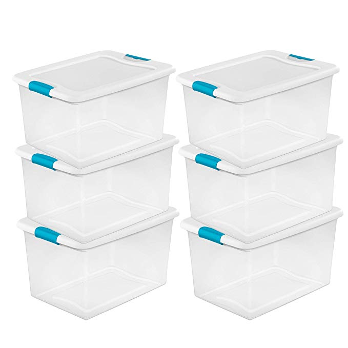 STERILITE 64 Quart Clear Storage Tote W/Lid, 23-3/4x16x13-1/2 - Lot of 6