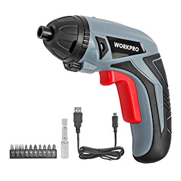 WORKPRO 3.6V Cordless Rechargeable Screwdriver Li-ion Battery USB Charging Cable, 10-Piece Driver Bits Included