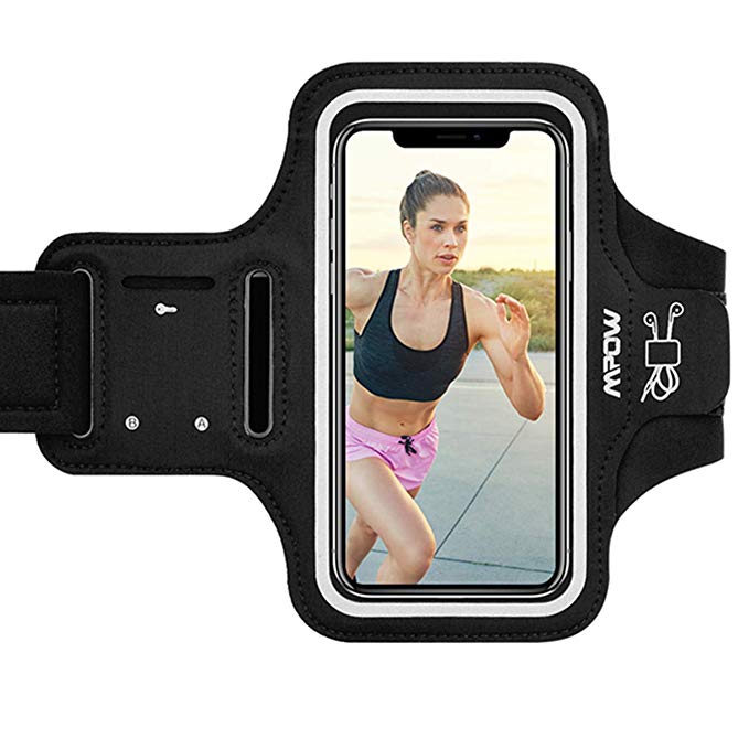 Mpow Running Armband for iPhone XS Max/XR/ 8 Plus/ 7 Plus【Up to 6.5''】, Sports Armband with Reflective Straps, Headphone Slot Key Slot, Suitable for iPhone XS/XS Max/X, HUAWEI P20 Lite etc.