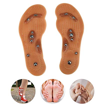 Magnetic Therapy Massage Insole, Magnetic Foot Shoe Insoles Gel Shoe Pads Relieve Feet Pain for Men Women - Brown (Large)