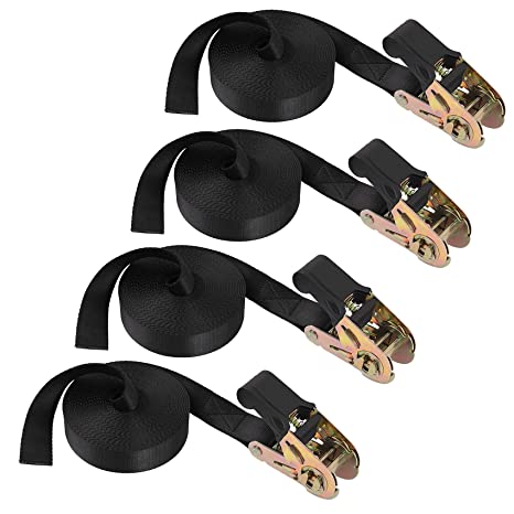 Ayaport Ratchet Tie Down Straps 6m x 25mm Endless Heavy Duty Cargo Securing Straps No Hook Durable Nylon Black Straps for Motorcycles, Trailer Loads, Kayaks, 4PCS