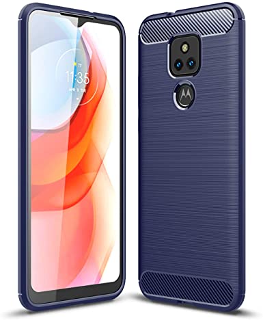 Ranyi Moto G Play (2021) Case, Ultra Slim Carbon Fiber Design [Wireless Charging] Shock Absorbing Full Body Protective Resilient TPU Rubber Silicone Case for Motorola Moto G Play (2021) 6.5" -Blue