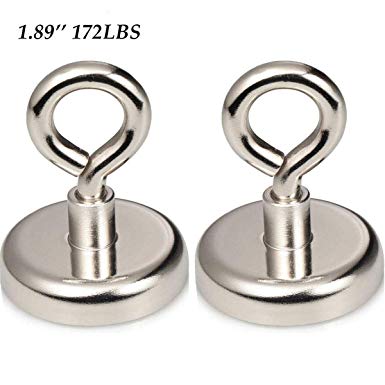 Wukong 172LBS(78KG) Pulling Force Super Powerful Round Neodymium Magnet with Eyebolt Diameter 1.89INCH(48mm) X Thickness 0.47INCH(12mm) for Sciences and Industry (2 Packs).