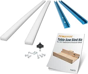 POWERTEC Table Saw Sled Kit w/ 12” T Track, 19” HDPE Miter Bar, Knob, Bolt & Screws Set for DIY Tablesaw Crosscut Sled, Fits 3/4" x 3/8" Miter Slot on Table Saws Wood Working & Accessories (71673)