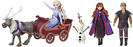 Disney Frozen Sledding Adventures Doll Pack, Includes Elsa, Anna, Kristoff, Olaf, and Sven Fashion Dolls with Sled Toy Inspired by the Disney Frozen 2 Movie