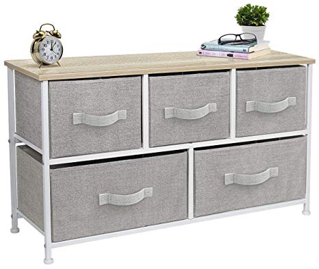 Sorbus Dresser with 5 Drawers - Furniture Storage Tower Unit for Bedroom, Hallway, Closet, Office Organization - Steel Frame, Wood Top, Easy Pull Fabric Bins (Beige)