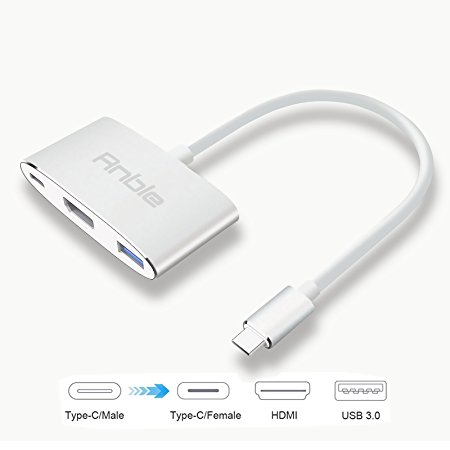 USB C Hub, Anble USB C (Thunderbolt 3) to HDMI 4K@30Hz, USB 3.0, USB C Power Delivery Charging Port Cable Adapter for MacBook/MacBook Pro/MacBook Air/iMac/Chromebook Pixel/Dell XPS 13 15/Samsung S8