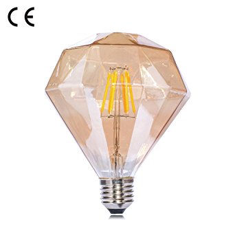 Speclux Decorations LED Filament Bulbs E27, Amber glass Soft 2700K Warm White, Diamond Shape, 4 Watts Replacement of 40W Incandescent Pack of 1 Unit[Energy Class a  ]
