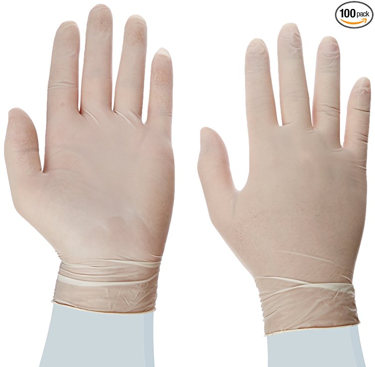 Disposable Latex Gloves, Powder Free size medium, 100 gloves per box