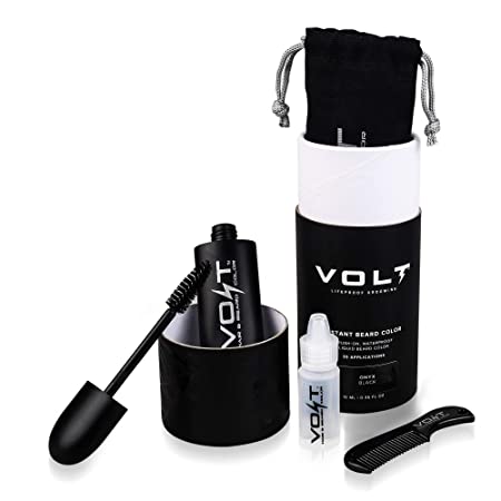VOLT Grooming Instant Beard Color - Smudge and Water Resistant Quick Drying Brush on Color for Beards and Mustaches, Onyx (Black)
