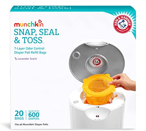 Munchkin Arm & Hammer Diaper Pail Snap, Seal and Toss Refill Bags, 20 Bags, Holds 600 Diapers