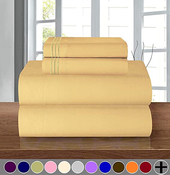 1500 Thread Count Egyptian Quality 3 pc Sheet set, Deep Pocket Up to 16" - Wrinkle Resistant - All Size and Colors , Twin Gold