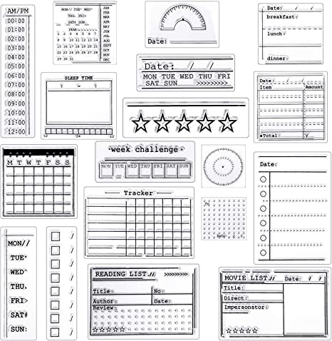 4 Sheets Calendar Planner Clear Stamps Set Silicone Calendar Week Dates Month Organizer Tasks Ideas Stamps for Card DIY Making Journal Crafts Decoration Scrapbooking Supplies, 18 Pieces