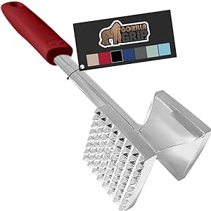 Gorilla Grip Original Premium Meat Tenderizer, Heavy Duty, Dual Sided Hammer Mallet Kitchen Tool, Use Textured Side for Tenderizing, Smooth for Flattening Steaks, Pounding Beef and Poultry, Red