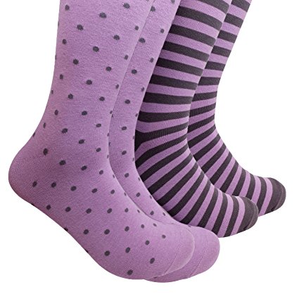 Sock Habit Mens Colorful Patterned Dress Socks Polka Dot Striped 2 Pair Purple Grey 011-012