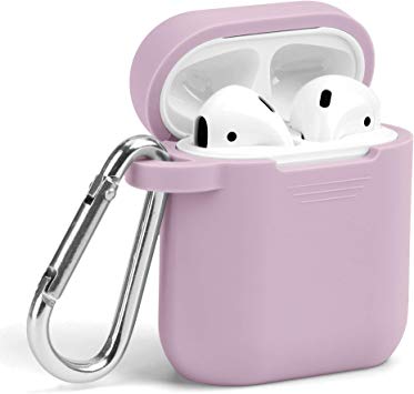 GMYLE AirPods Case, Silicone Protective Shockproof Wireless Charging Airpods Earbuds Case Cover Skin with Keychain Accessory kit Set Compatible for Apple AirPods 1 & 2 - Purple