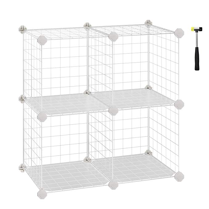 SONGMICS Metal Wire Storage Cube, Shelves Organizer,Stackable Storage Bins, Modular Bookcase, DIY Closet Cabinet Shelf, 24.8" L x 12.2" W x 24.8" H White ULPI22W