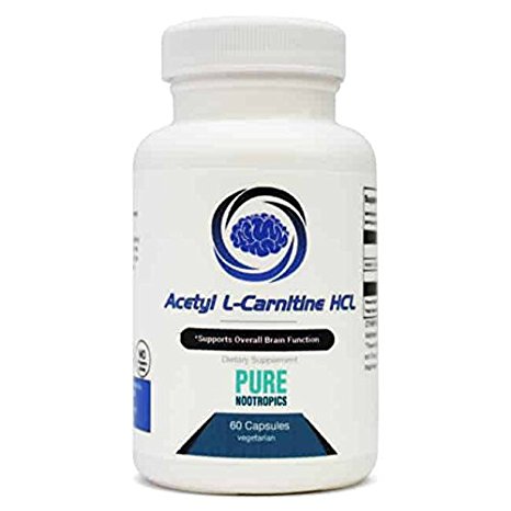 Pure Nootropics Acetyl L-Carnitine HCL (60 Veggie Caps) - Nootropic ALCAR Supplement | Improve Cognitive Function | Enhance Learning Ability, Reduce Stress & Mental Fatigue, Memory Support