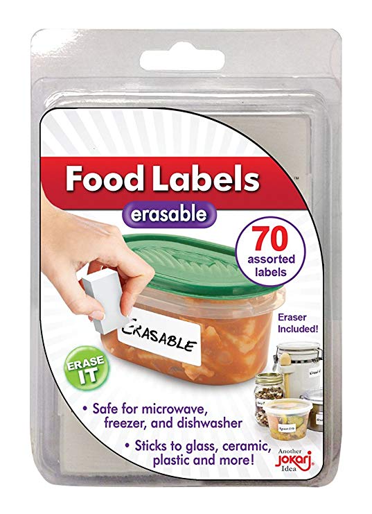 Jokari 47828 - Erasable Food Labels Refill Pack with 70 Assorted Labels and Eraser - White
