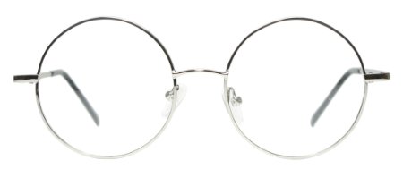 Metal Full Rim Round Eyeglasses Frame Large Size - Black Brown Gold Gunmetal Grey or Silver Silver