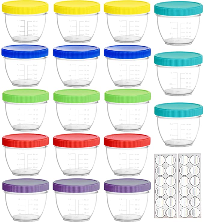18 Pack Baby Food Storage, 4 oz Baby Food Containers with Lids, 6 Assorted Colors, with Free Lids Labels