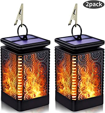 Solar Lantern Lights Dancing Flame Waterproof Outdoor Hanging Lantern Solar Powered Umbrella LED Night Lights Dusk to Dawn Auto On/Off Landscape Decor for Garden Patio Deck Yard Camping Party
