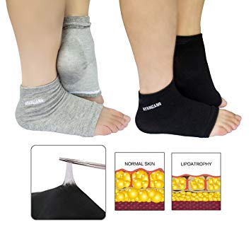 AYAOQIANG Moisturizing Open Toe Silicone Gel Heel Socks,Spa Socks for Dry Hard Cracked Skin -2 Pair(Black and Grey)