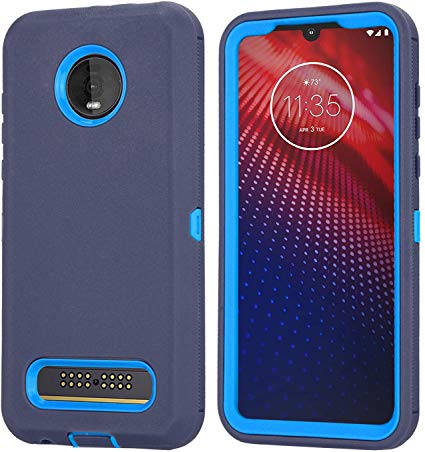 Moto Z3 Case, Moto Z3 Play Case, Heavy Duty with [Kickstand][Built-in Screen Protector] Tough 4 in1 Rugged Shorkproof Armor Cover for Motorola Moto Z3/ Z3 Play (Navy)