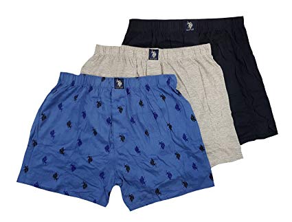 U.S. Polo Assn. Men's 3-Pack Knit Boxer Shorts, Blue/Black/Grey