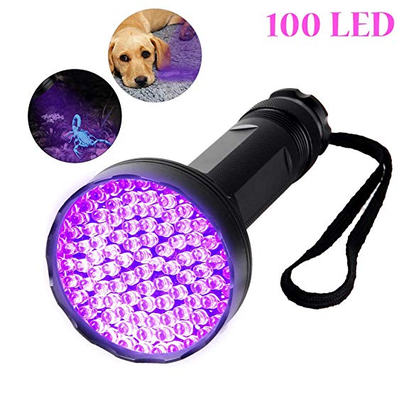 UV Flashlight Black Light, 100 LED 395nM Ultraviolet Handheld Flashlights Blacklight Detector for Pet Urine, Pet Stains, Bad Bug, Scorpion Hunting Aluminum Torch Light(Battery not Included)