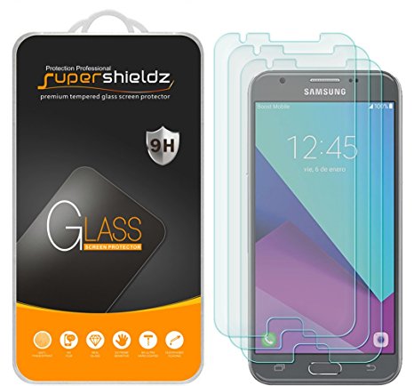 [3-Pack] Samsung "Galaxy J3 Emerge" / "Galaxy J3 Prime" Tempered Glass Screen Protector, Supershieldz Anti-Scratch, Anti-Fingerprint, Bubble Free, Lifetime Replacement Warranty